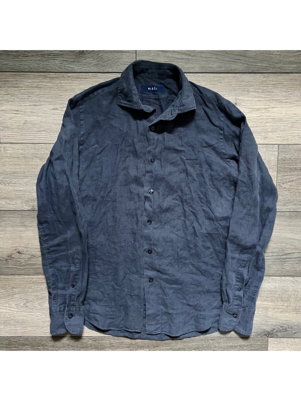 Vintage Men's 15.5-39 Button Down Shirt 100% Linen Navy Blue Long Sleeve